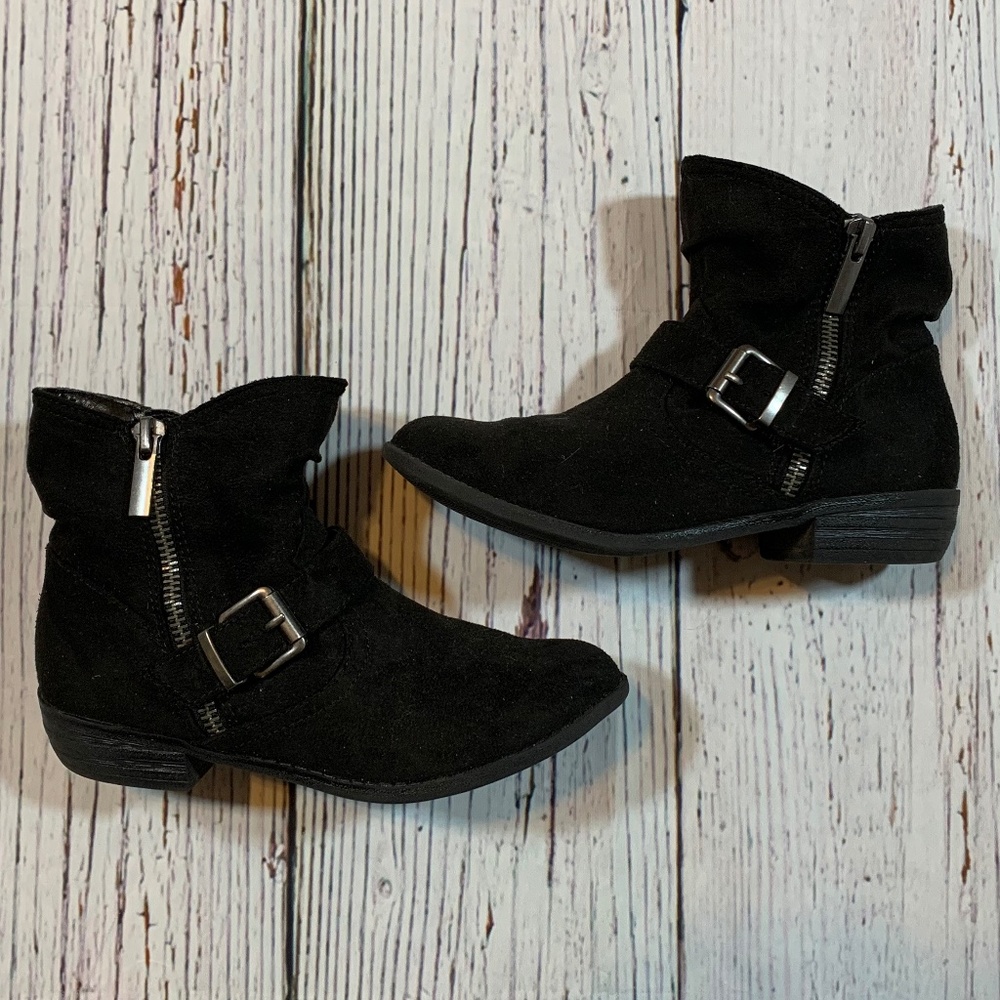 Girls KidPik Black Faux Suede Bootie with Buckle